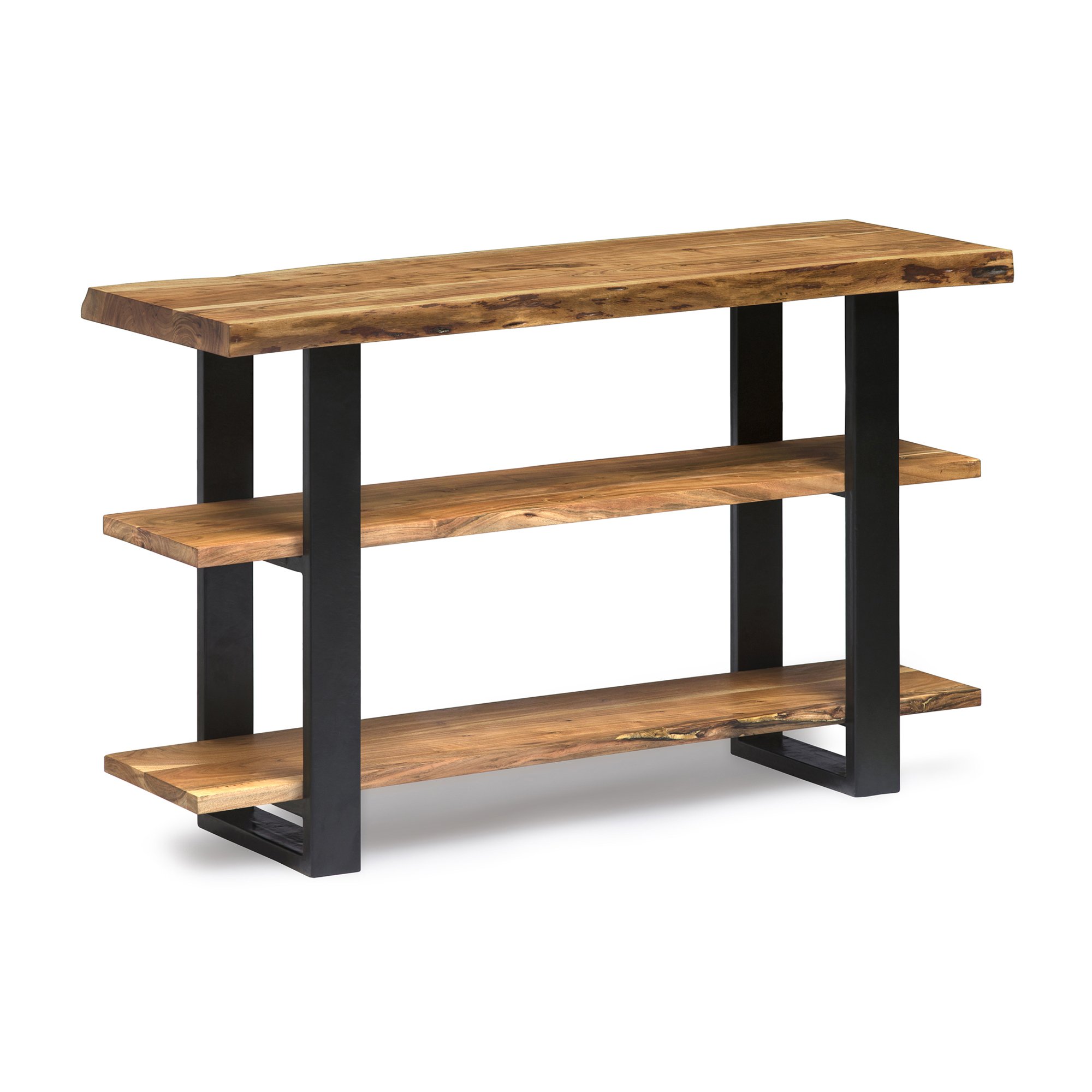 Alaterre Meuble Console Multimédia en Bois Naturel Alpine, Bord Vivant, Marron/noir