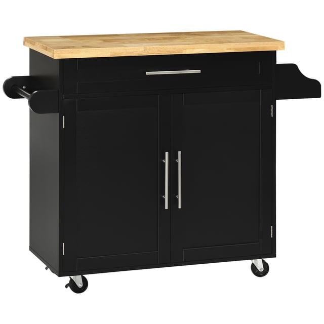 HOMCOM Îlot de Cuisine avec Rangement, Chariot Roulant, Noir