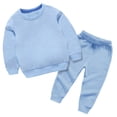 thumbnail image 2 of LSLJS Ensemble Automne Hiver pour Tout-Petits Garçons Filles, Bonbon, Couleur Unie, Chandail à Col Rond et Pantalon de Jogging ( Bleu Pâle, 5-6 Ans ), 2 of 5