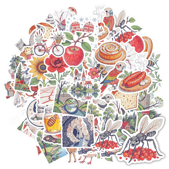 Cute Nature Stickers Animal Decals Food Decorative for Laptops Notebooks Suitcases