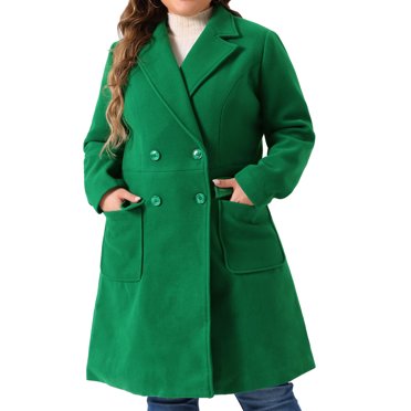 Manteaux d'Hiver Longs pour Femmes Grande Taille, Revers Cranté, Caban Trench à Double Boutonnage 3X Vert