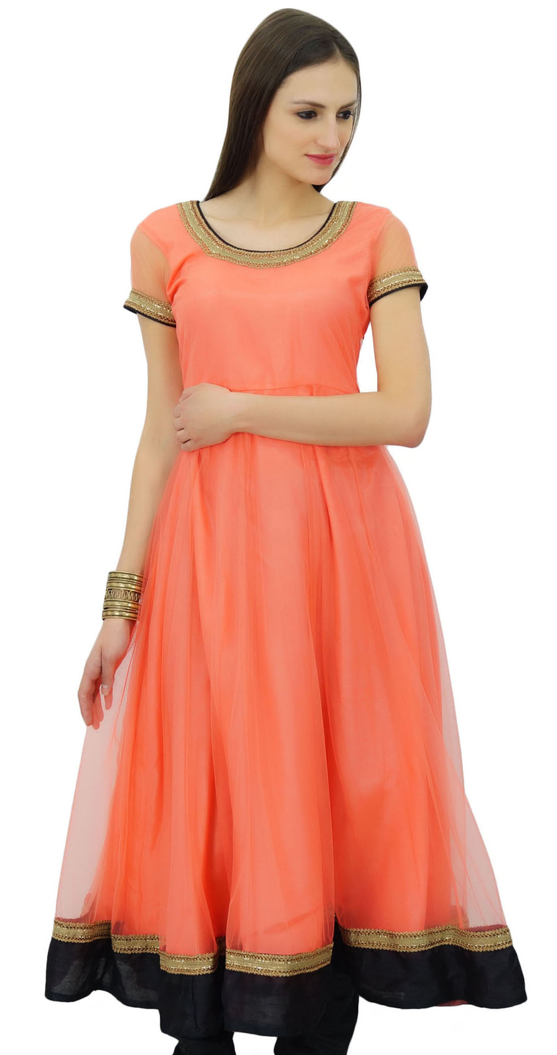 Bimba Flaired Net Anarkali Dress Solid Kurta Kurti Indian Tunic Custom Clothing