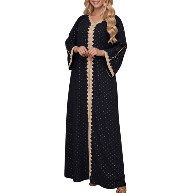 Robe Abaya Musulmane Femme, Caftan à Col en V, Robe de Prière Islamique, Robe Brodée Effet Bronzage, Robe Longue de Soirée pour les Fêtes