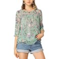 thumbnail image 1 of INSPIRE CHIC Women's Floral Chiffon Blouse 3/4 Sleeve Round Neck Ruffle Hem Top Mint Green M, 1 of 7