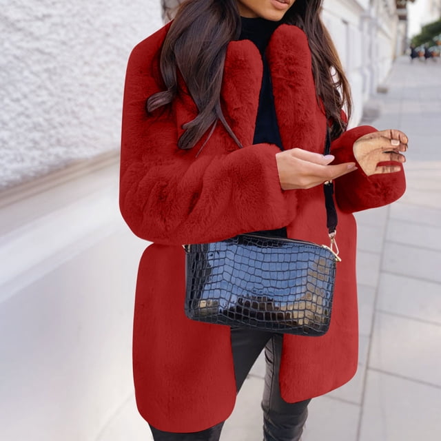 LSLJS Women Long Sleeve Lapel Plush Coat Fashion Solid Color Warm Coat