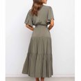 thumbnail image 4 of Birdeem Womens Casual Fashion Solid Color V-Neck Lace-Up Flared Sleeve Splicing Dress, 4 of 6