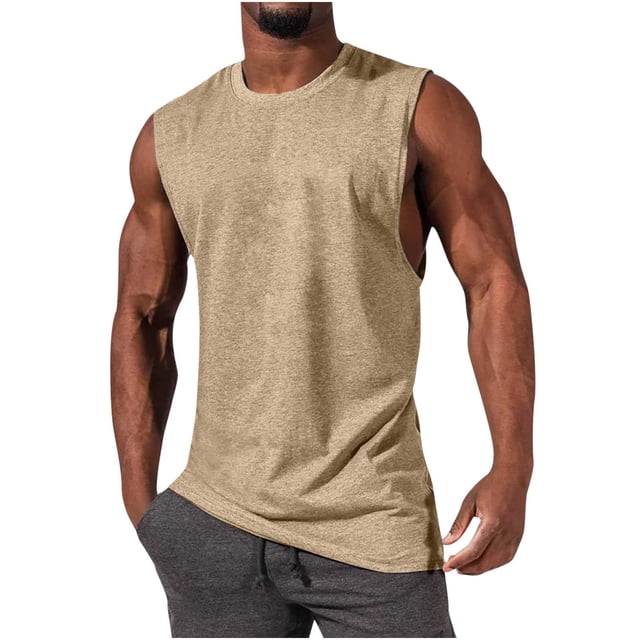LSLJS Mens Tank Top Men Casual Fashion Solid Pullover Round Neck Sports Tank Tops Vest