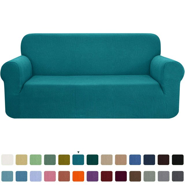 CHOK 2024 1-Piece Checks Stretch Sofa Cover Slipcover Couch Cover Chair Light Gray