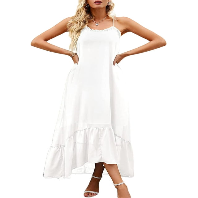 Robe Maxi Florale à Col en V pour Femmes, Robe Longue de Plage Ethnique à Bretelles Spaghetti Imprimée Boho Noire TG
