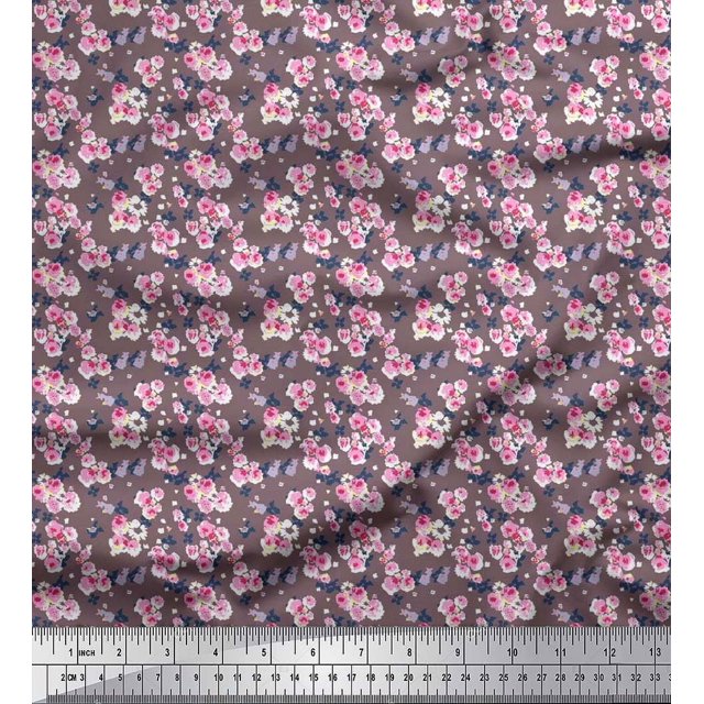 Soimoi Polyester Crepe Fabric Flower Artistic Printed Fabric 1 Yard 52 Inch Wide