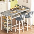 thumbnail image 1 of AWQM Gray Pub Table Set for 2, 4-Tier Storage Kitchen Table and Chairs Set, Counter Height Bar Table Set with 2 PU Leather Upholstered Chairs, for Kitchen Island, Dining Room, Pub, Gray, 1 of 8