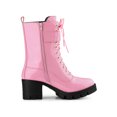 thumbnail image 3 of Unique Bargains Women's Zip Platform Chunky Heel Combat Boots Pink (Size 10), 3 of 7
