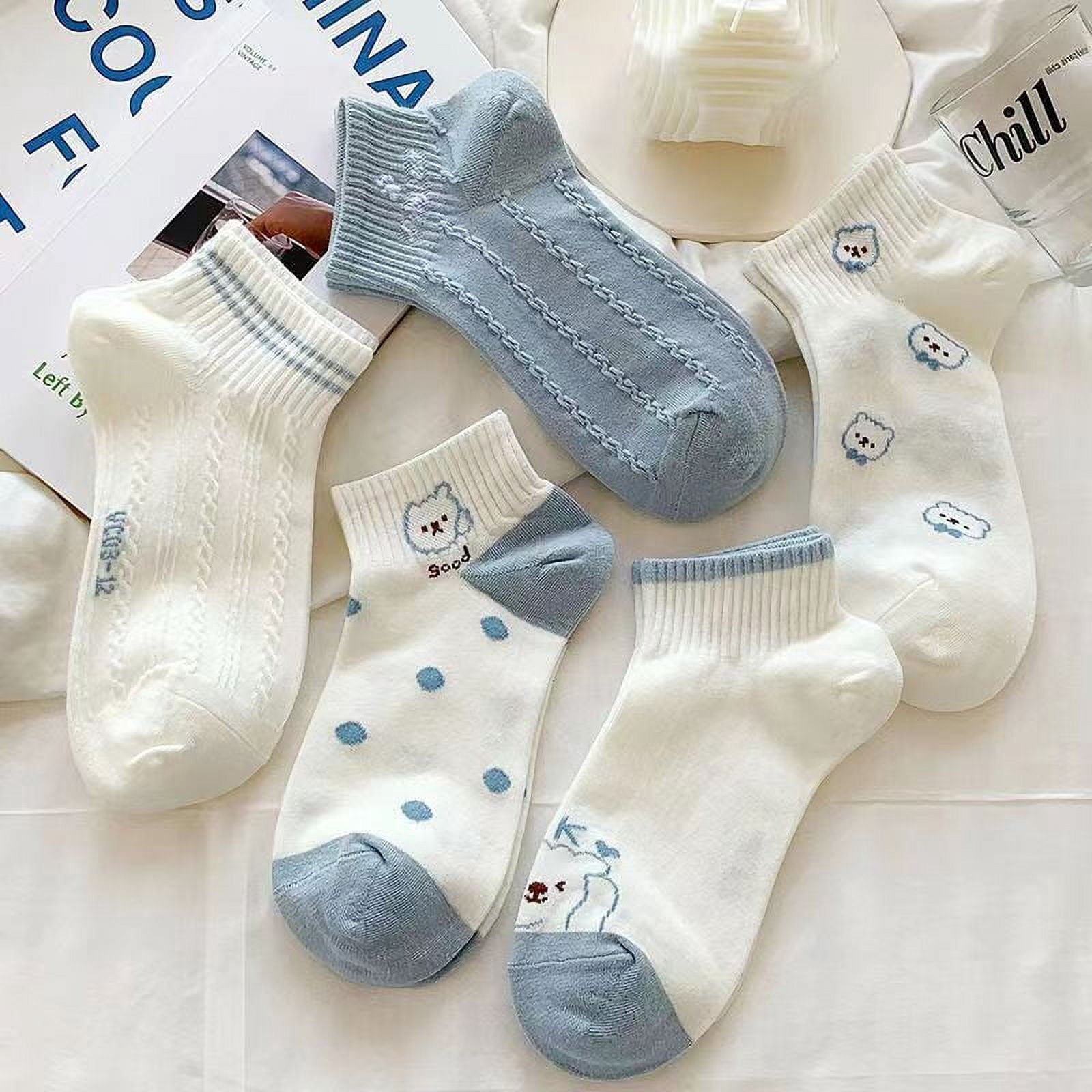 Nvzi-c 5 pairs of Womens Cotton Crew Socks, Thin Soft Comfort Breathable Dress Socks, Above Ankle Crew Socks for Business, Casual，(A10）