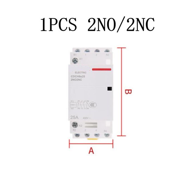 1PCS 2 Pole 4 Pole 25 Amp NO//NO+ ACContactor Normally Open DIN Rail 2NO+2NC