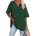 thumbnail image 2 of Plebaso T-Shirts Surdimensionnés pour Femmes à Col en V à Manches Mi-Longues T-Shirts Décontractés Unis Confort Hauts Amples pour Femmes, 2 of 6