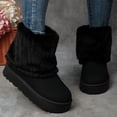 thumbnail image 2 of Bottes de Neige Mi-Mollet à Revers Duveteux pour Femmes 2025 Mode en Suède Bout Rond Plateforme Plates Talon Bas Bottines Courtes d'Hiver, 2 of 6