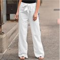 thumbnail image 1 of LSLJS Mode Femmes Couleur Unie Lin Ceintures Droites Pantalons Longs Décontractés, Pantalons de Survêtement pour Femmes, 1 of 4