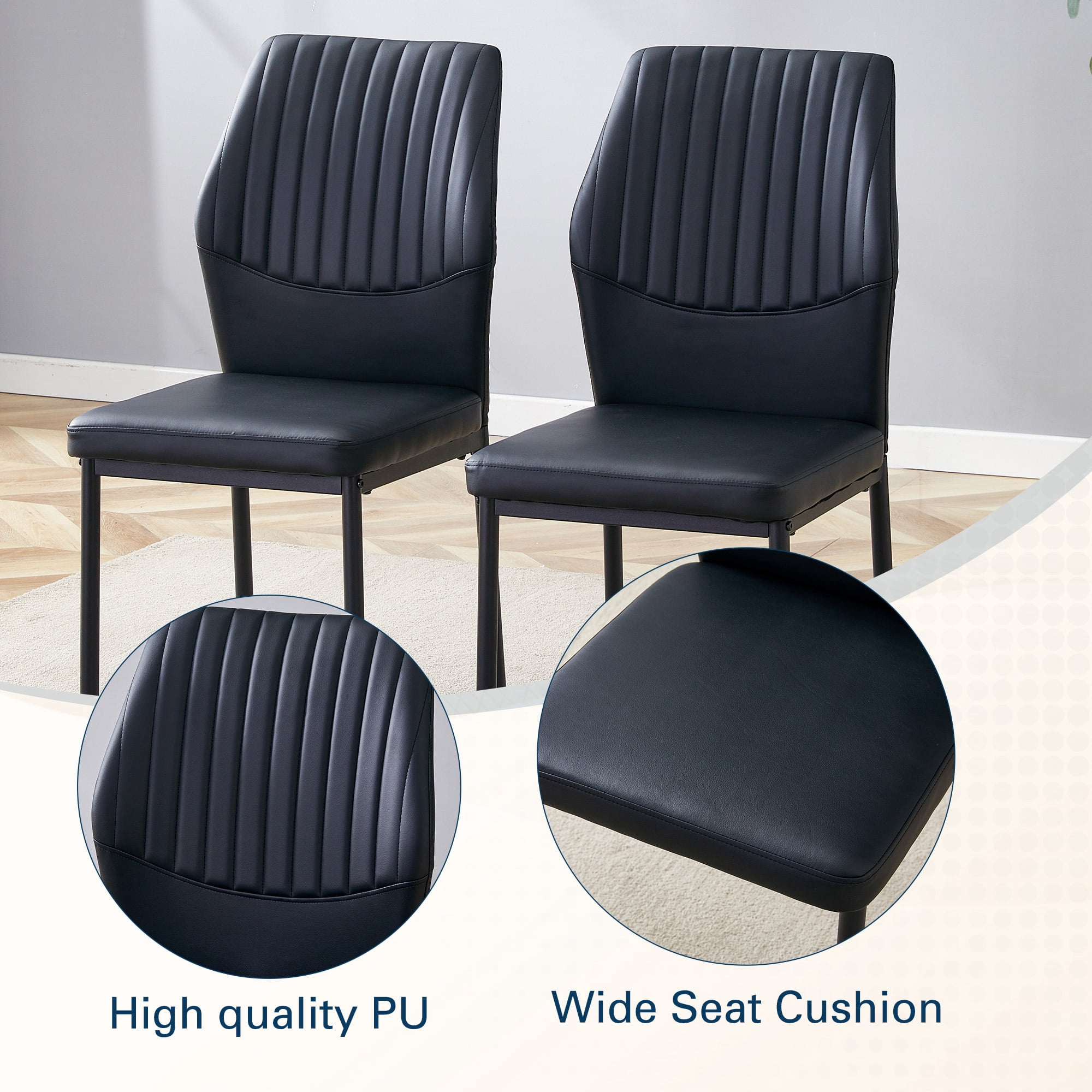 Noble House Luxury minimalist chair - 4 high elasticity black PU dining chairs