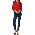 thumbnail image 2 of INSPIRE CHIC Women's Dressy Shirt Work Office Top Keyhole Pleated Front Ruched 3/4 Sleeve Chiffon Blouse XS Red, 2 of 6