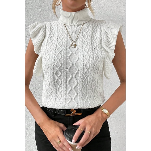 FOLUNSI Chandail Essentiel Blanc à Col Roulé - Élégance Polyvalente!