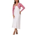 thumbnail image 2 of INSPIRE CHIC Women's Open Front Long Sleeve Lapel Collar Open Front Cropped Velvet Shrug Pink S, 2 of 4