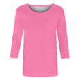 thumbnail image 4 of CHUANK T-Shirt Ajusté à Col Rond Mignon pour Femmes, Décontracté, Mi-Long, Manches 3/4, Blouse Extensible, Basique, Uni, Hauts, 4 of 5