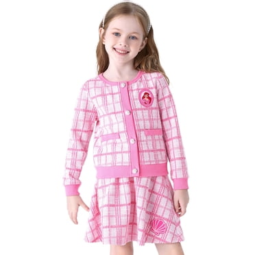 Disney Princess Ariel/Tiana/Cinderella/Belle Girls Skirts Set Preppy Plaid Tweed Jackets with Skirts 2 Pieces Outfit Set Sizes 2-6