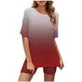 thumbnail image 1 of Mikilon Ensemble Élégant pour Femmes 2 Pcs Mode Col Rond Blouse Manches Courtes Hauts Shorts Ensemble Décontracté Rouge-A TG, 1 of 3