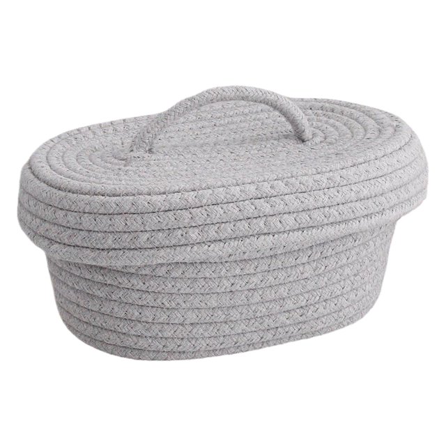 Oval Baskets With Lids Decorative Baskets With Lids Organizing Natural Cotton Rope Lidded Baskets With Handles Storage Baskets With Lid for Daily Household Storage and Travel Storage