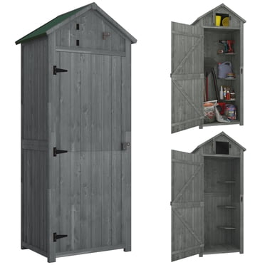 Outsunny 30" x 21" x 71" Garden Storage Shed, Outdoor Storage Shed with 3 Tier Shelves, Workshop Yard Tool Utility Storage House Water-resistant All-weather Cover Spire Roof, Grey