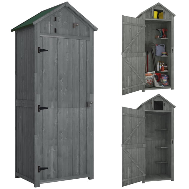 CoSoTower Remise de Jardin 30 Pouces x 21 Pouces x 71 Pouces, Remises et Rangement Extérieur Atelier Extérieur Cour Outil Utilitaire Maison de Rangement Résistante à l'Eau Couverture Toutes Saisons Toit en Flèche avec 3 Niveaux Étagères Gris