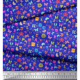 thumbnail image 3 of Soimoi Blue Velvet Fabric Insect,Sun & Cartoon Alphabets Text Printed Craft Fabric by The Yard 58 Inch Wide, 3 of 3