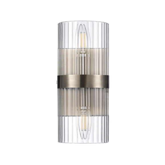 2-Light Matte Brass Wall Sconce with Ribbed Glass Shade