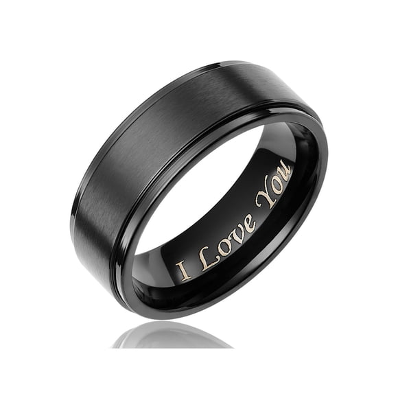 Cavalier Jewelers Alliance de Mariage en Titane Plaqué Noir, « I Love You », Bague Ajustement Confortable 8 mm, Titane