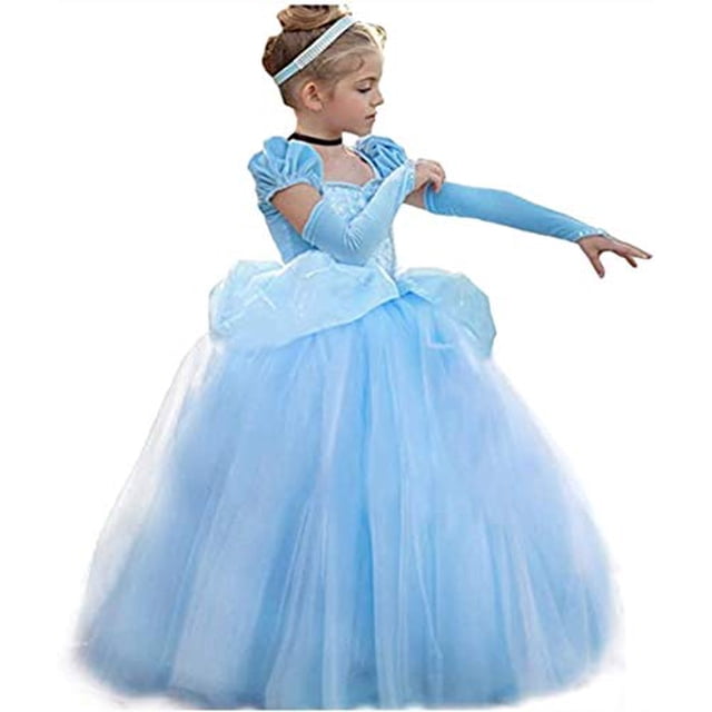 Axaxa Cendrillon Déguisement pour Filles Robe Cendrillon Robes de Princesse pour Filles Fête d'Halloween Cosplay avec Manchette 2-11T