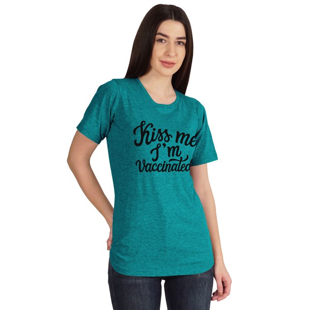 Inkmeso Embrasse-Moi Je Suis Vaccinée T-shirt Drôle Pro-Vaccin à Col Rond pour Femmes-LB