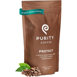 PURITY COFFEE PROTECT Haricots entiers à rôtir à haute teneur en antioxydants (340g Sachet) USDA Arabica Biologique Blend.Troisième partie testée pour la moisissure, les mycotoxines & Pesticides
