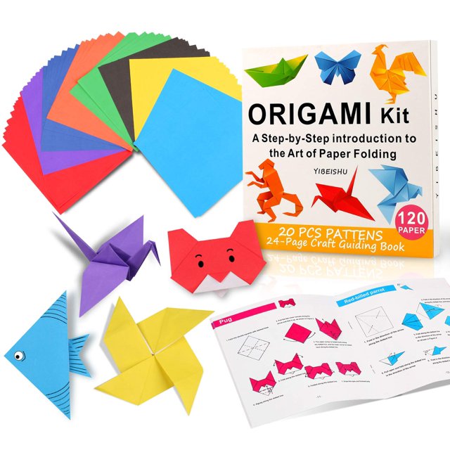 Origami Kit for Kids, 120 Sheets Origami Paper with Instructions Book, 6x6 Inch Square Easy Single Sided Color Folding Paper Set for Beginners Adults Kids Activity Birthday Christmas Gift