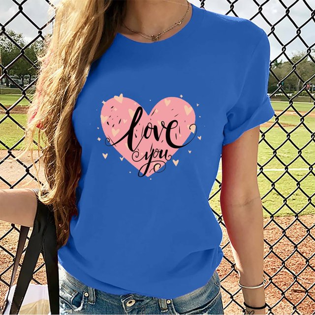 TIMIFIS T-Shirts de la Saint-Valentin Chemises pour Femmes Été Décontracté Manches Courtes Col Rond T-Shirt Hauts Mode T-Shirt Imprimé Cœur d'Amour