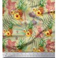 thumbnail image 1 of Soimoi Beige Poly Georgette Tissu Lys & Pin Fruits Tissu Imprimé 1 Yard 52 Inch Wide, 1 of 3