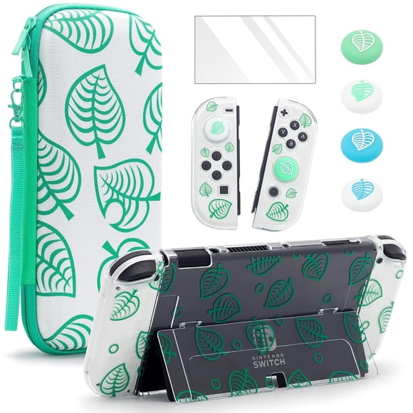 Compatible with Nintendo Switch/OLED Protective Cover Set - Storage Case, Tempered Glass Screen Protector & Thumb Grips