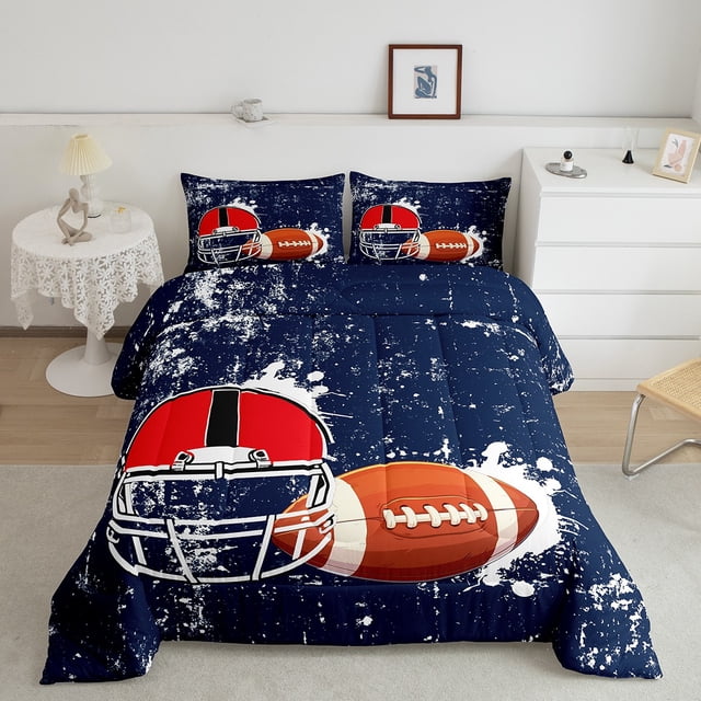 Erosebridal 3D Rugby Bedding ToddlerComforter Set, Football Player Down Comforter, Soccer Sports Decor, Reversible 2-Piece
