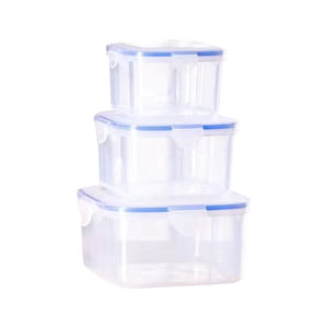 Renjiang Kitchen Plastic Food Storage Container Set with Airtight Lids - Pack Of 3 Reusable & Leftover Food Lunch Boxes - Leak Proofpet Food Storage