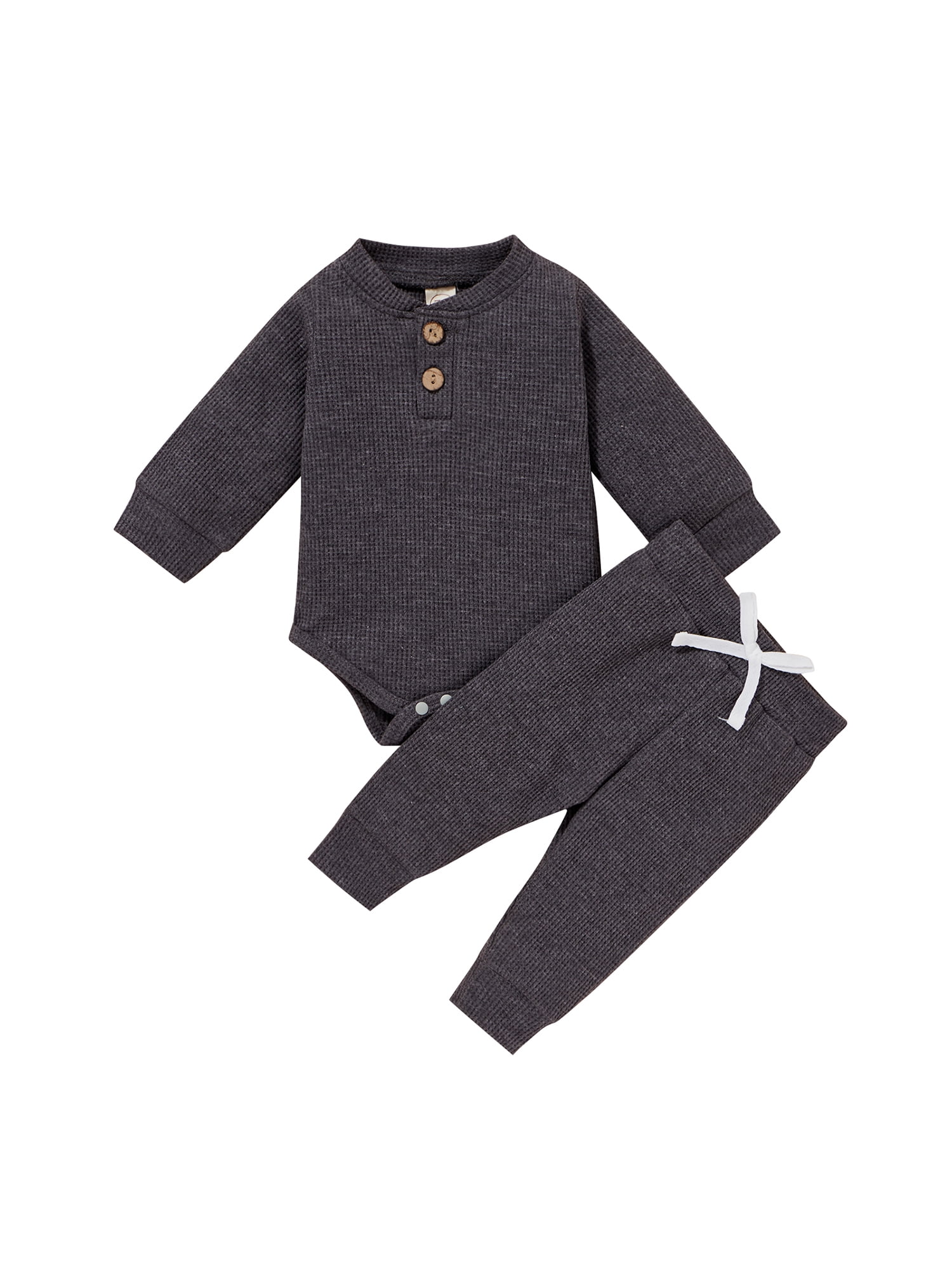 Gupgi Ensemble 2 Pcs pour Tout-Petit, Barboteuse à Manches Longues à Col Henley + Pantalon Décontracté