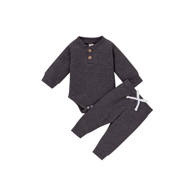 Gupgi Ensemble 2 Pcs pour Tout-Petit, Barboteuse à Manches Longues à Col Henley + Pantalon Décontracté