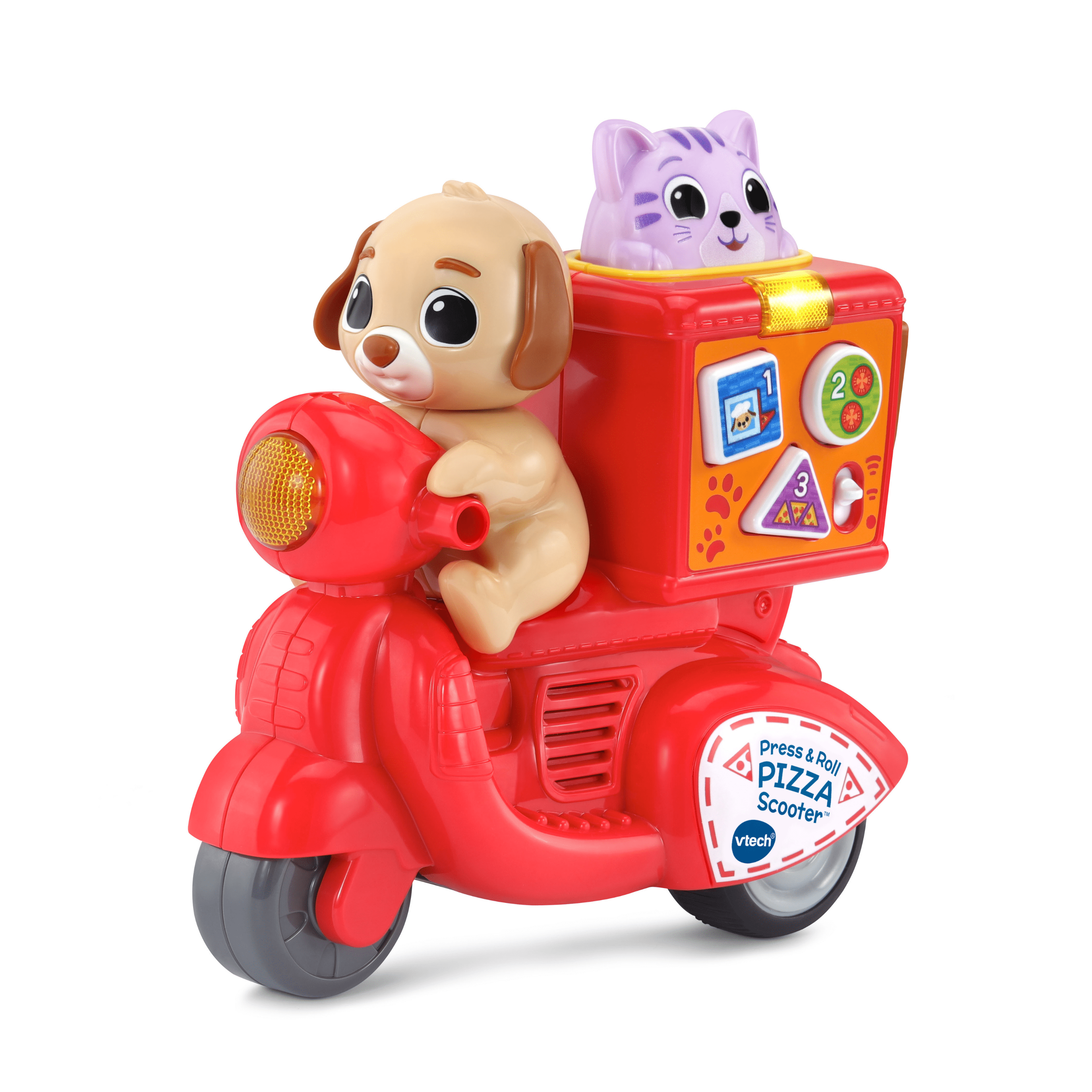 VTech Presse et Roule Scooter rapido avec chiot et chaton - Jouets pour tout-petits - Version anglaise, 12-36 Mois
