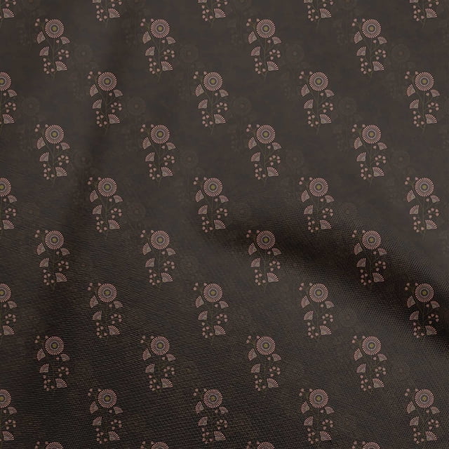 oneOone Cotton Cambric Brown Fabric Floral Craft Projects Decor Fabric Printed By The Yard 42 Inch Wide