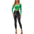thumbnail image 2 of INSPIRE CHIC Women's Velvet Long Sleeve Off Shoulder Solid Crop Tops XS Green, 2 of 6