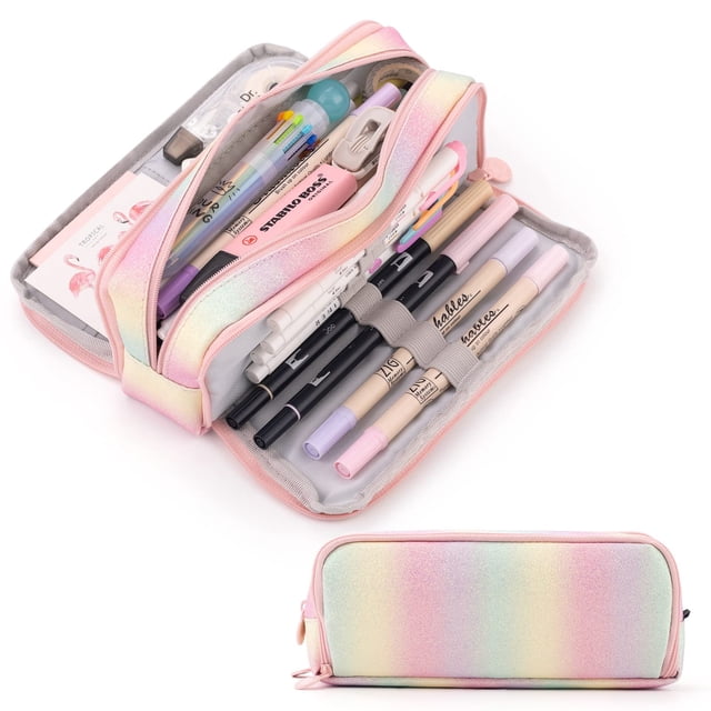 Trousse à Crayons Grande Capacité, Pochette à 3 Compartiments, Sac à Stylos pour l'École, Adolescente, Garçon, Homme