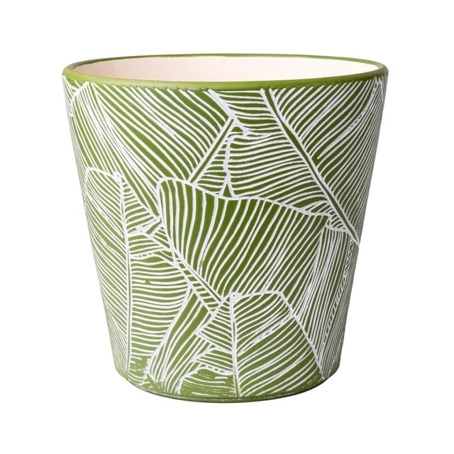 Hometrends 8" Ceramic Round Leaf Planter Pot-Green